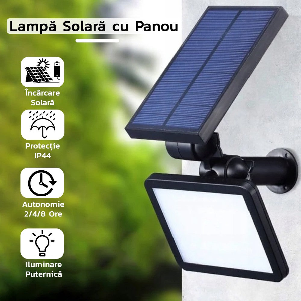 Lampa Solara de Gradina si Terasa, 48 LED, Senzor de Amurg si 2 Moduri de Fixare, Rezistenta la Apa IP44, Material ABS, 5W, 80 lm, 26.5 x 14 cm, Alb Rece