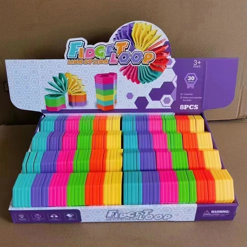 Puzzle Fidget Loop Pentru Copii, Jucarie De Decompresie Cu Functie De Stivuire, Plastic, Curcubeu, 20 cm, 20 Piese