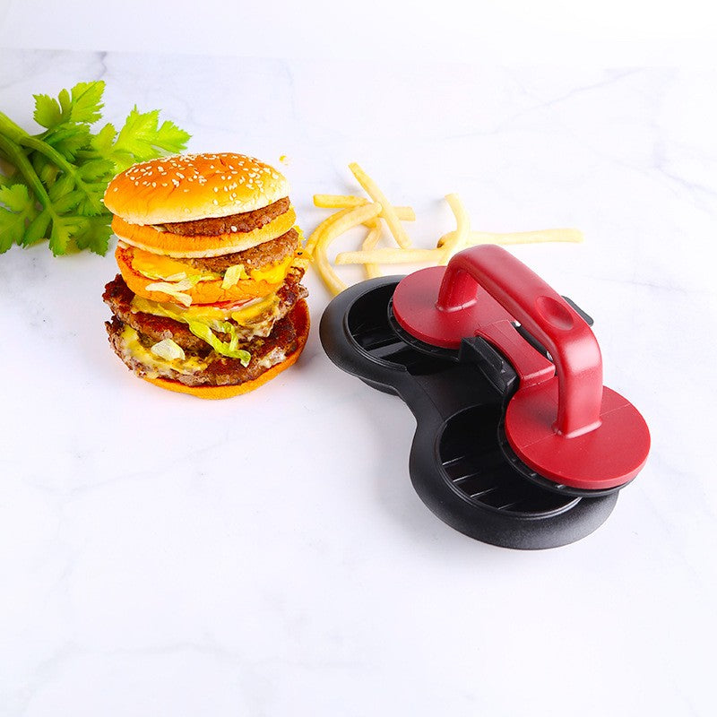 Presa Dubla Pentru Hamburgeri 2 in 1, Forma Umplere Chiftele Cu Baza Antiaderenta Detasabila, Material ABS, 20x10 cm, Negru