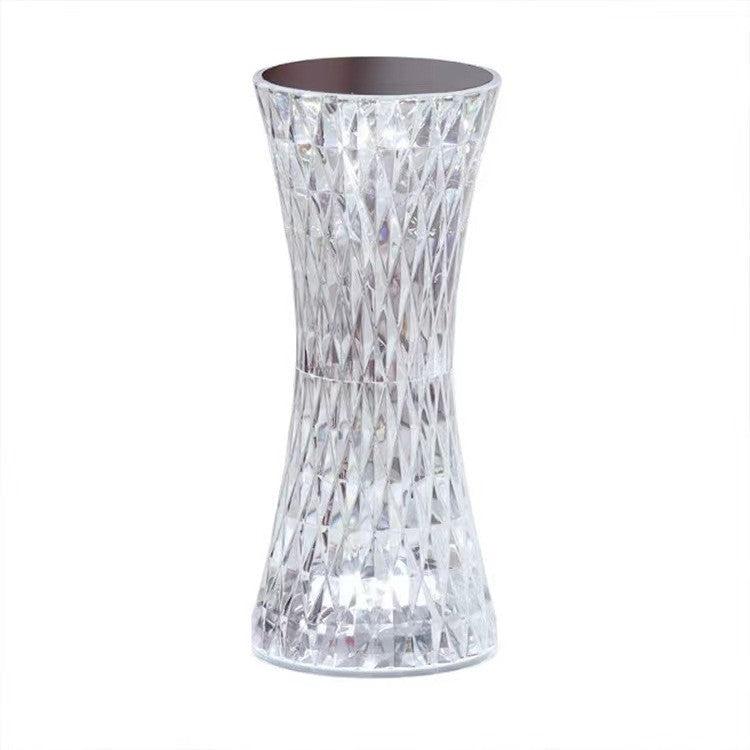 Lampa de Birou LED RGB, Veioza Decorativa cu 16 Culori si Dimmer Tactil, Control prin Telecomanda, Reincarcabila USB, Cristal Acrilic, Forma Vaza, 8x19 cm, Transparenta