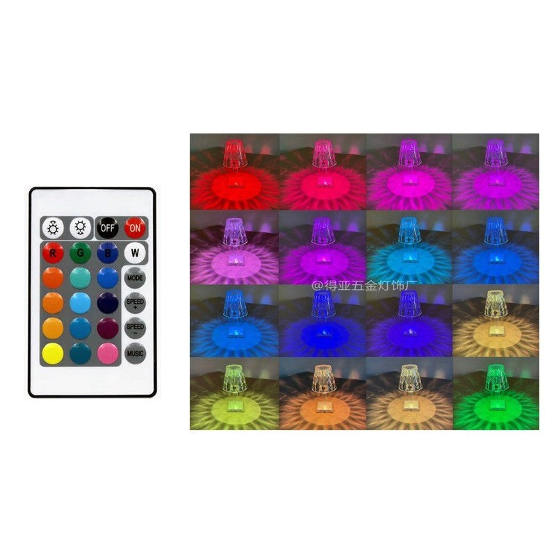 Lampa de Birou Tip Cristal Acrilic, Veioza Decorativa LED RGB 16 Culori, Control Tactil si Telecomanda, Intensitate Reglabila, Acumulator Reincarcabil USB, 3W, 26x12 cm, Transparenta