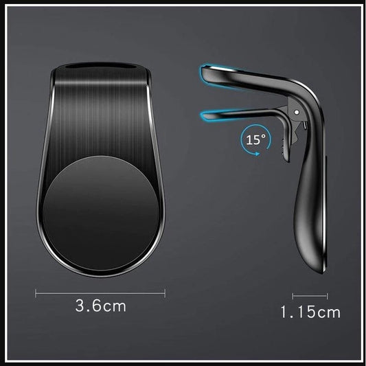 Suport Auto Magnetic Universal pentru Telefon, Tableta si GPS, cu Magneti Neodim Puternici, Fixare pe Grila de Ventilatie, Ajustabil, Negru