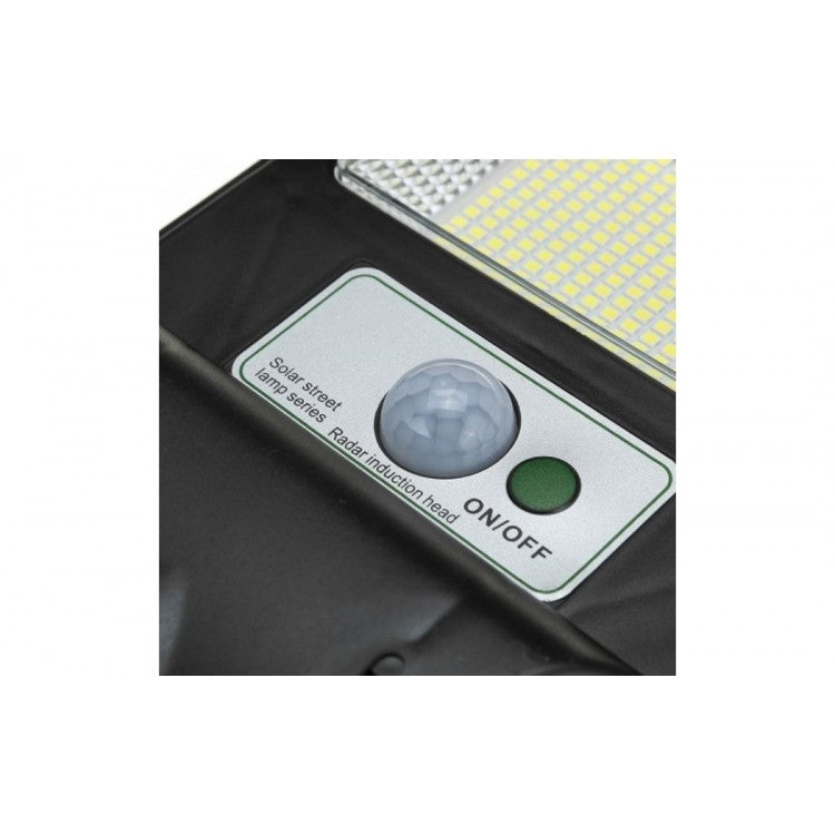 Lampa Solara Stradala LED 150W, Senzor de Miscare si Telecomanda, Panou Solar Inclus, Autonomie 12 Ore, Protectie IP65, 144 LED-uri, ABS, 6500K, Negru