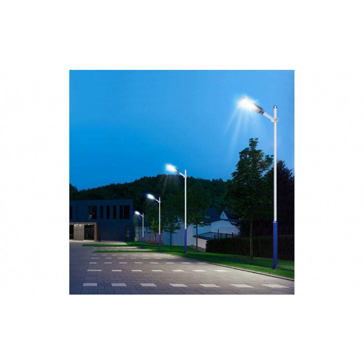 Lampa Solara Stradala LED 150W, Senzor de Miscare si Telecomanda, Panou Solar Inclus, Autonomie 12 Ore, Protectie IP65, 144 LED-uri, ABS, 6500K, Negru