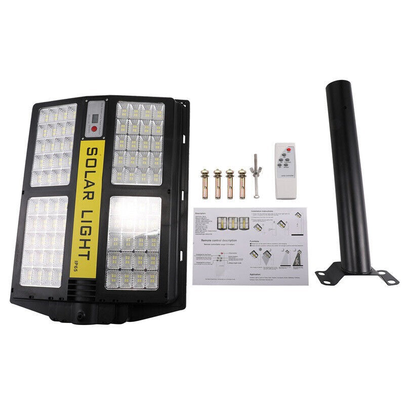 Lampa Solara Stradala LED 500W, Senzor de Miscare si Lumina, Telecomanda, Suport Prindere, 280 LED-uri, IP65, 6500K, Autonomie 12 Ore, ABS, Negru