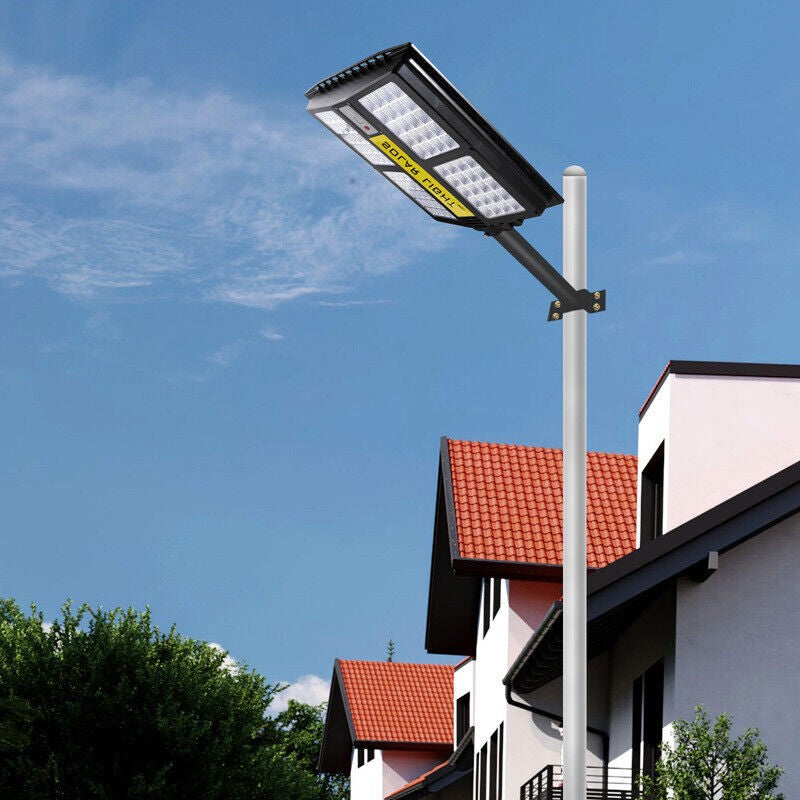 Lampa Solara Stradala LED 500W, Senzor de Miscare si Lumina, Telecomanda, Suport Prindere, 280 LED-uri, IP65, 6500K, Autonomie 12 Ore, ABS, Negru