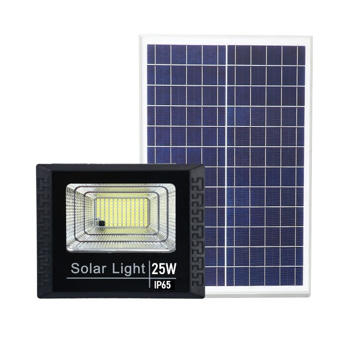 Proiector LED Solar 25W cu Panou Fotovoltaic, Senzor de Lumina si Telecomanda, Protectie IP65, 44 LED-uri SMD, Autonomie 10 Ore, Material ABS, 13x13.5 cm, Negru