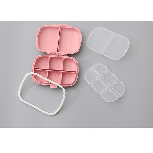 Organizator Medicamente si Pastile Portabil, Cutie Depozitare cu 8 Compartimente, Inchidere Ermetica cu Sigiliu Silicon, Plastic Fara BPA, Roz, 11 x 7 cm