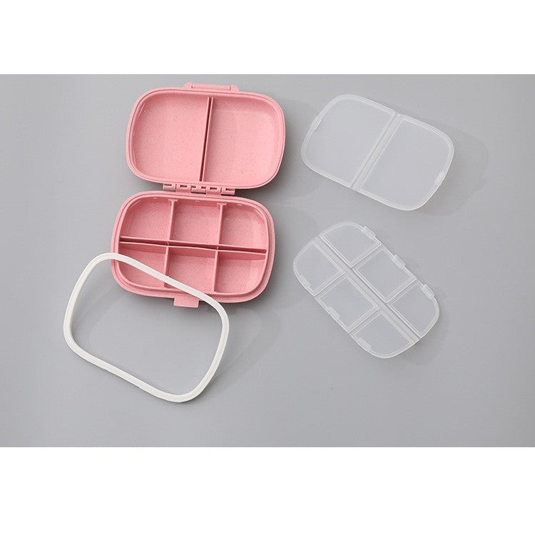Organizator Medicamente si Pastile Portabil, Cutie Depozitare cu 8 Compartimente, Inchidere Ermetica cu Sigiliu Silicon, Plastic Fara BPA, Roz, 11 x 7 cm