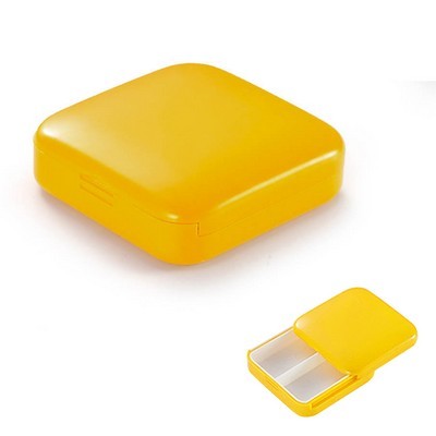 Organizator Medicamente Portabil, Cutie Pastile cu 2 Compartimente, Deschidere Glisanta cu o Mana, Inchidere Etansa, Plastic fara BPA, Galben, 6.3 x 6.3 cm, Set 2 Bucati