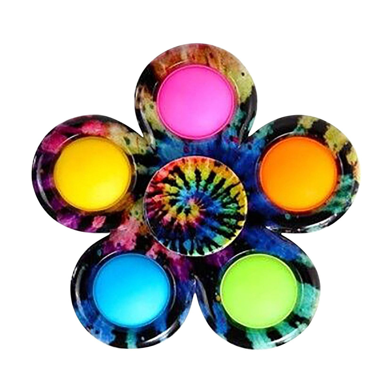 Jucarie Antistres Simple Dimple, Spinner Senzorial cu 5 Buline, Plastic ABS si Silicon, Multicolor Rainbow