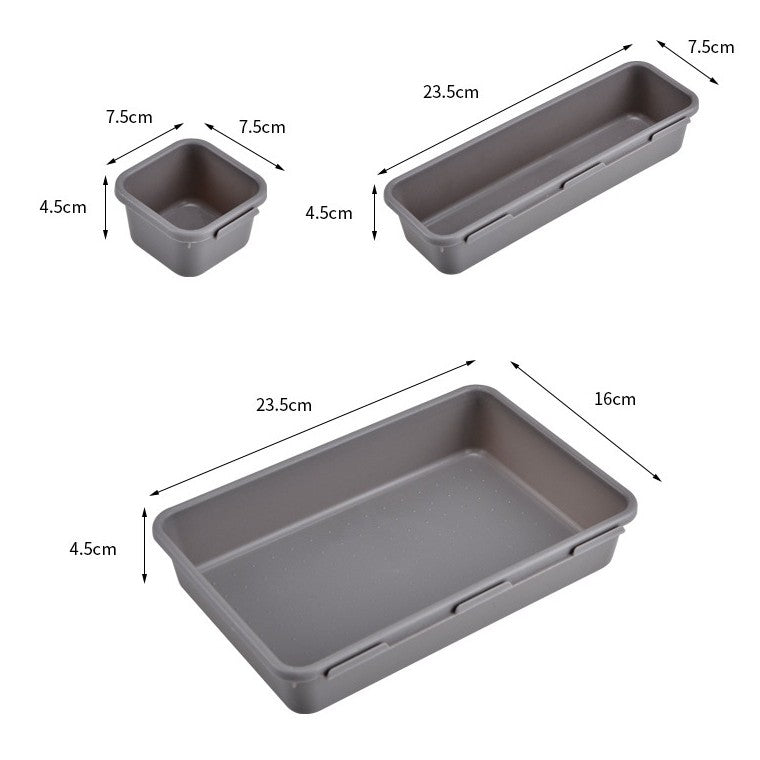 Set 8 Organizatoare Pentru Sertar, Cutii Depozitare Cosmetice si Accesorii Birou, Material Plastic Durabil, Gri, 3 Dimensiuni Mixte