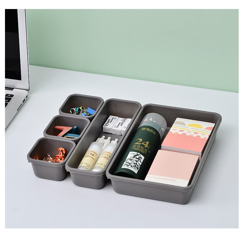 Set 8 Organizatoare Pentru Sertar, Cutii Depozitare Cosmetice si Accesorii Birou, Material Plastic Durabil, Gri, 3 Dimensiuni Mixte