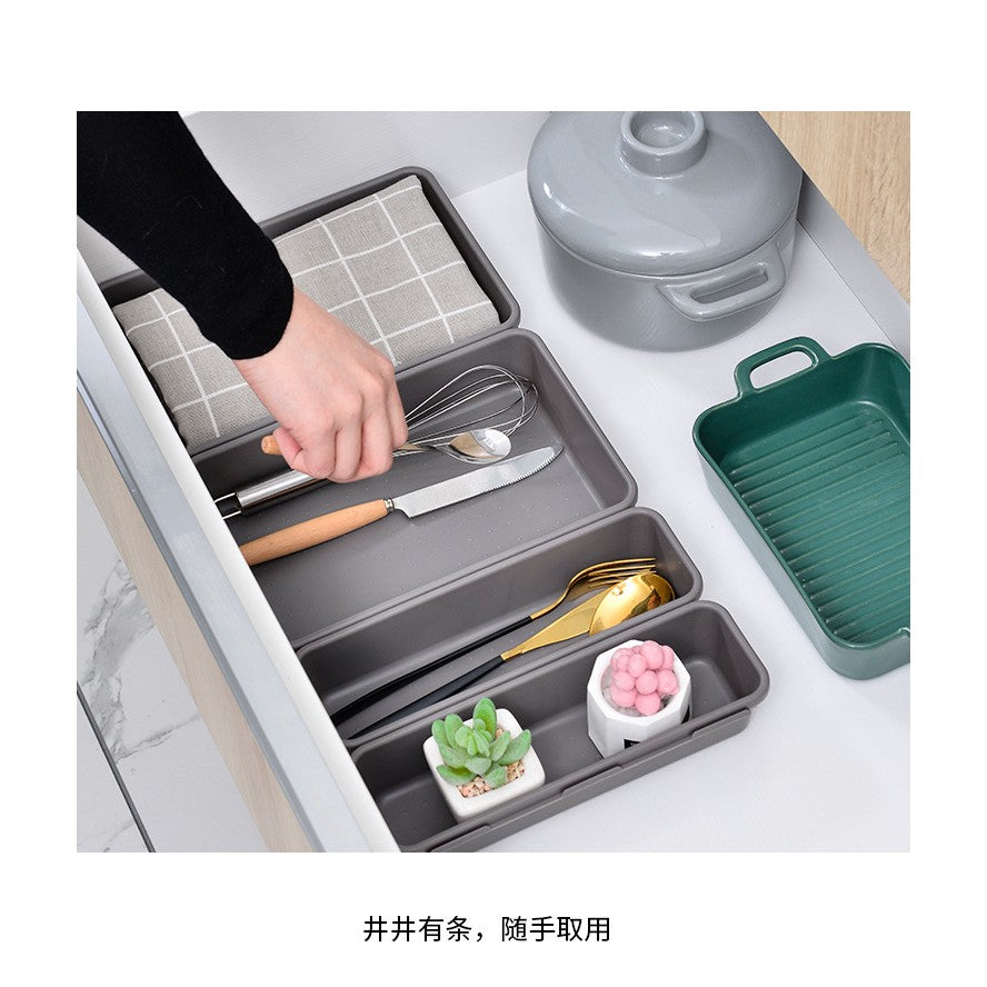 Set 8 Organizatoare Pentru Sertar, Cutii Depozitare Cosmetice si Accesorii Birou, Material Plastic Durabil, Gri, 3 Dimensiuni Mixte