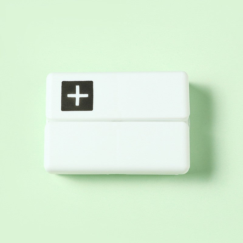 Organizator Medicamente Portabil, Cutie Depozitare Pastile Pliabila, 7 Compartimente Sigilate Individual, Plastic Fara BPA, Sistem Inchidere Ermetica, 10.2 x 7.2 cm, Alb/Negru