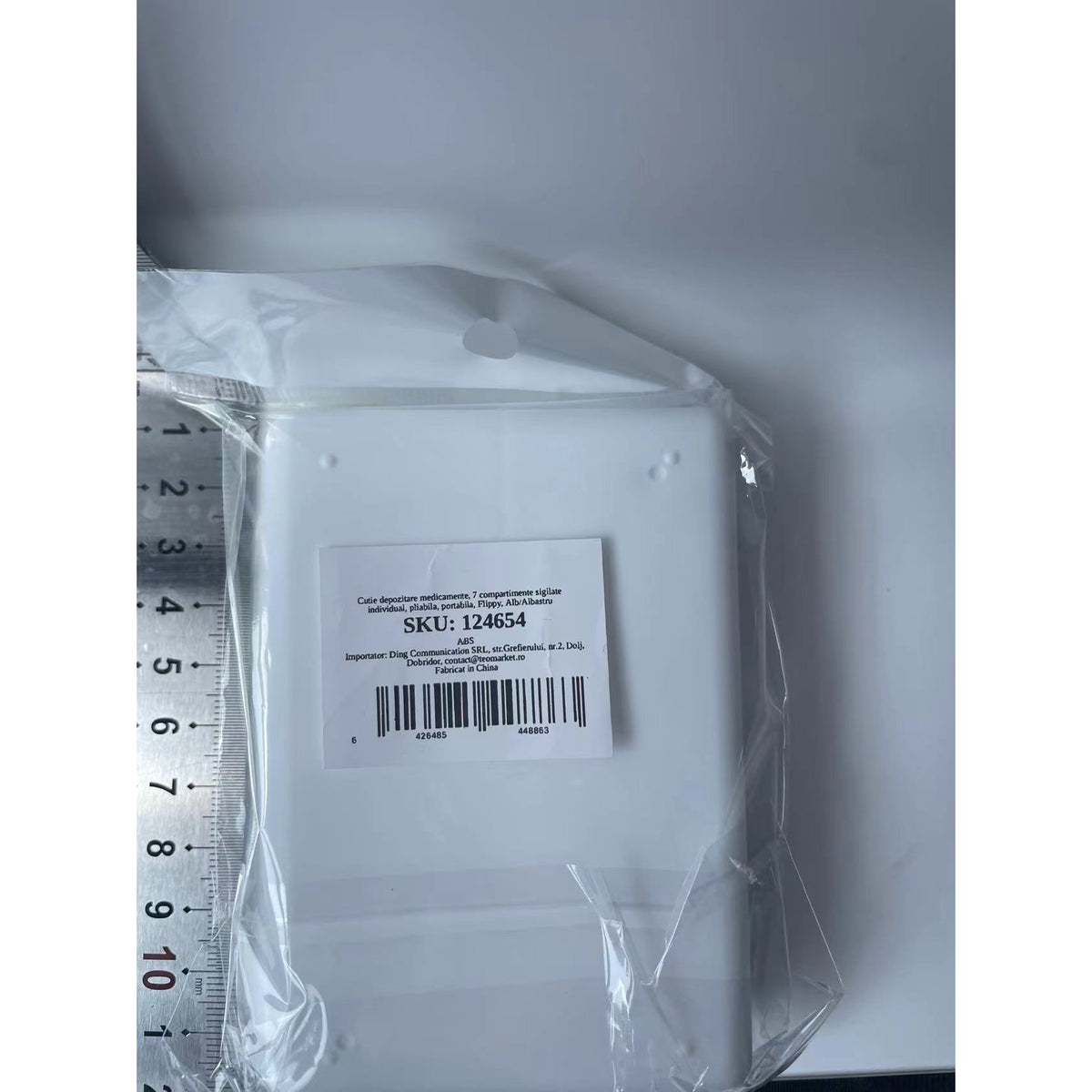 Organizator Medicamente Si Vitamine, Cutie Pastile Portabila Cu 7 Compartimente Sigilate, Design Pliabil Cu Inchidere Ermetica, Plastic Fara BPA, 10.2 x 7.2 cm, Alb/Albastru