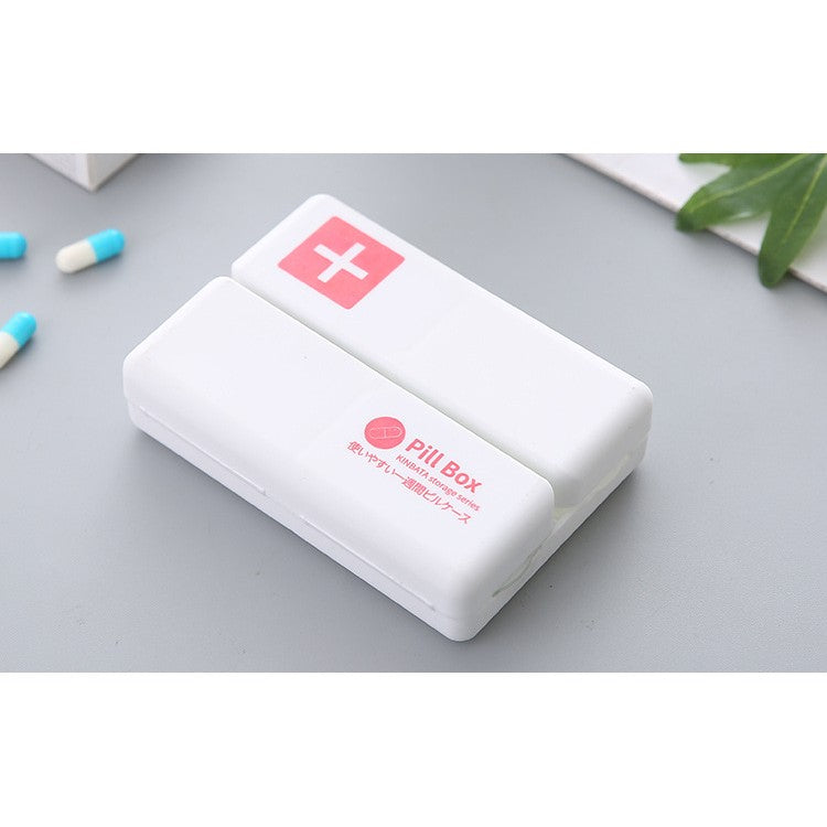 Organizator Medicamente si Cutie Pastile Portabila, 7 Compartimente cu Inchidere Ermetica, Plastic Fara BPA, Pliabila pentru Calatorii, Alb/Rosu