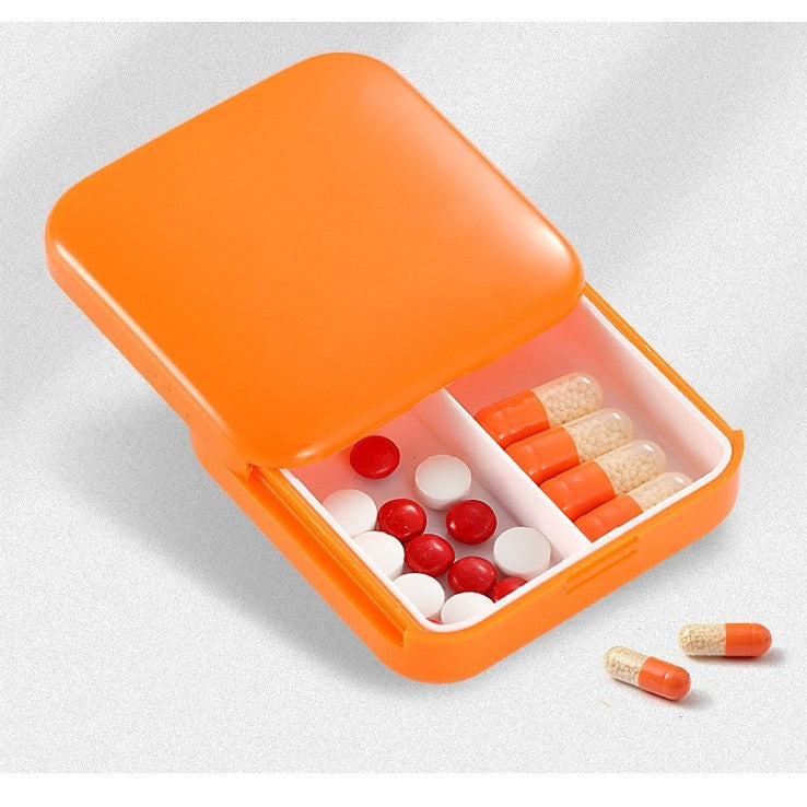Organizator Medicamente Portabil, Cutie Pastile cu 2 Compartimente, Deschidere Glisanta cu o Mana, Plastic Fara BPA, Inchidere Etansa, 6.3x6.3x1.9 cm, Portocaliu, 2 Bucati