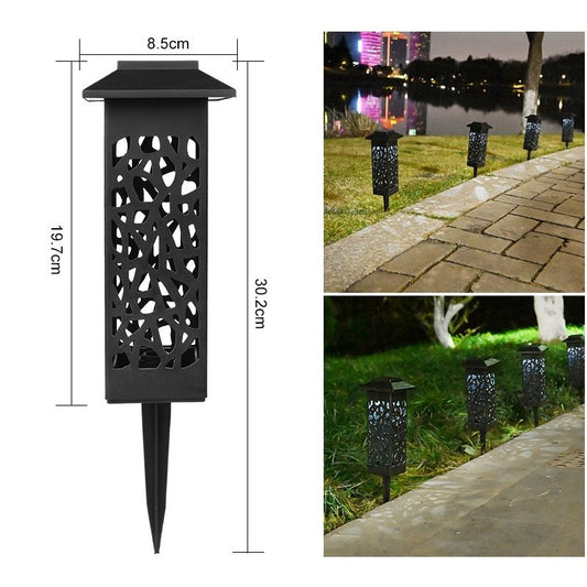 Set 6 Lampi Solare LED Tip Felinar, Iluminat Decorativ Gradina si Terasa, Rezistente la Intemperii, Lumina Alb Rece, Inaltime 30.2 cm, Acumulator 600mAh, Plastic, Negru
