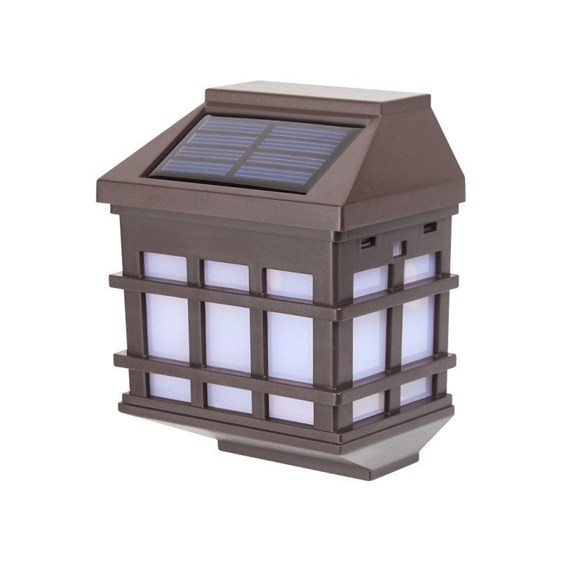 Lampa Solara LED Tip Felinar Pentru Perete, Senzor De Lumina, Exterior Si Gradina, ABS, Set 2 Bucati, 11.5 x 8.3 cm, 400mAh, Lumina Alb Rece, Maro