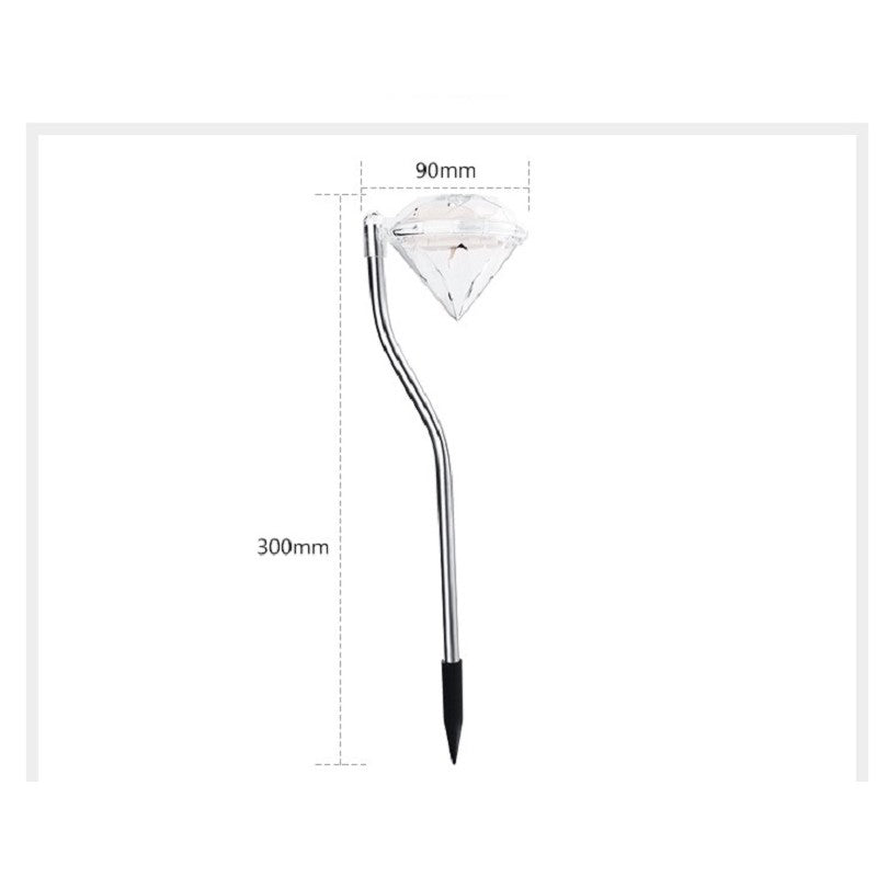 Lampa Solara LED pentru Gradina, Model Tip Diamant, Senzor Crepuscular, Inox si ABS, Inaltime 30 cm, Lumina Alb Rece, Argintiu, Set 4 Bucati