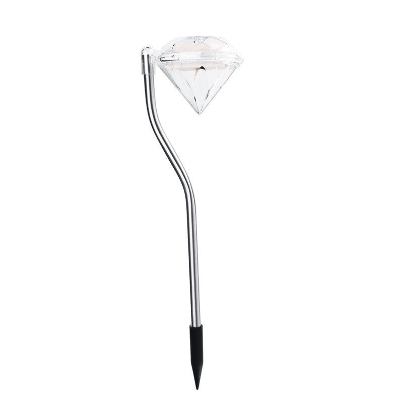 Lampa Solara LED pentru Gradina, Model Tip Diamant, Senzor Crepuscular, Inox si ABS, Inaltime 30 cm, Lumina Alb Rece, Argintiu, Set 4 Bucati