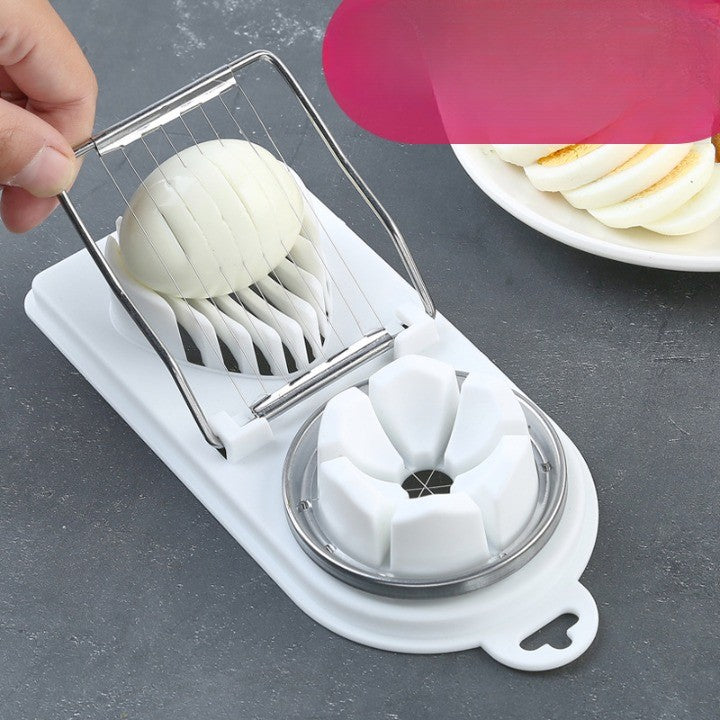 Feliator Multifunctional pentru Oua, Mozzarella si Fructe, Dubla Taiere in Felii si Segmente, Otel Inoxidabil si PP, Agatatoare, 20 cm, Alb