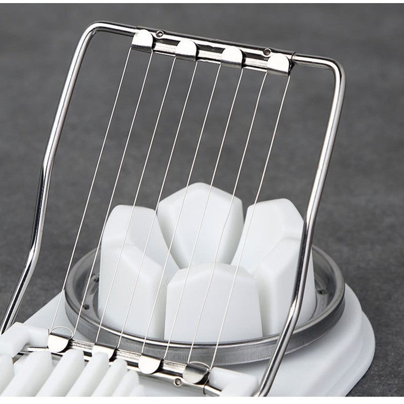 Feliator Multifunctional pentru Oua, Mozzarella si Fructe, Dubla Taiere in Felii si Segmente, Otel Inoxidabil si PP, Agatatoare, 20 cm, Alb