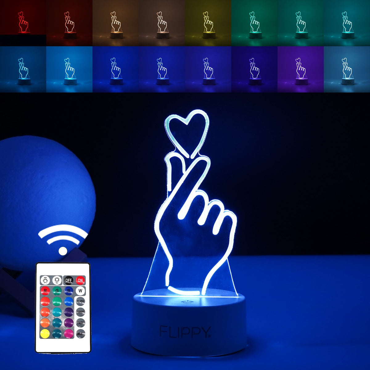Lampa LED Decorativa 3D, Model Mana si Inima, Lumina Multicolora RGB cu Telecomanda, Alimentare USB sau Baterii, Material Acril, Alb