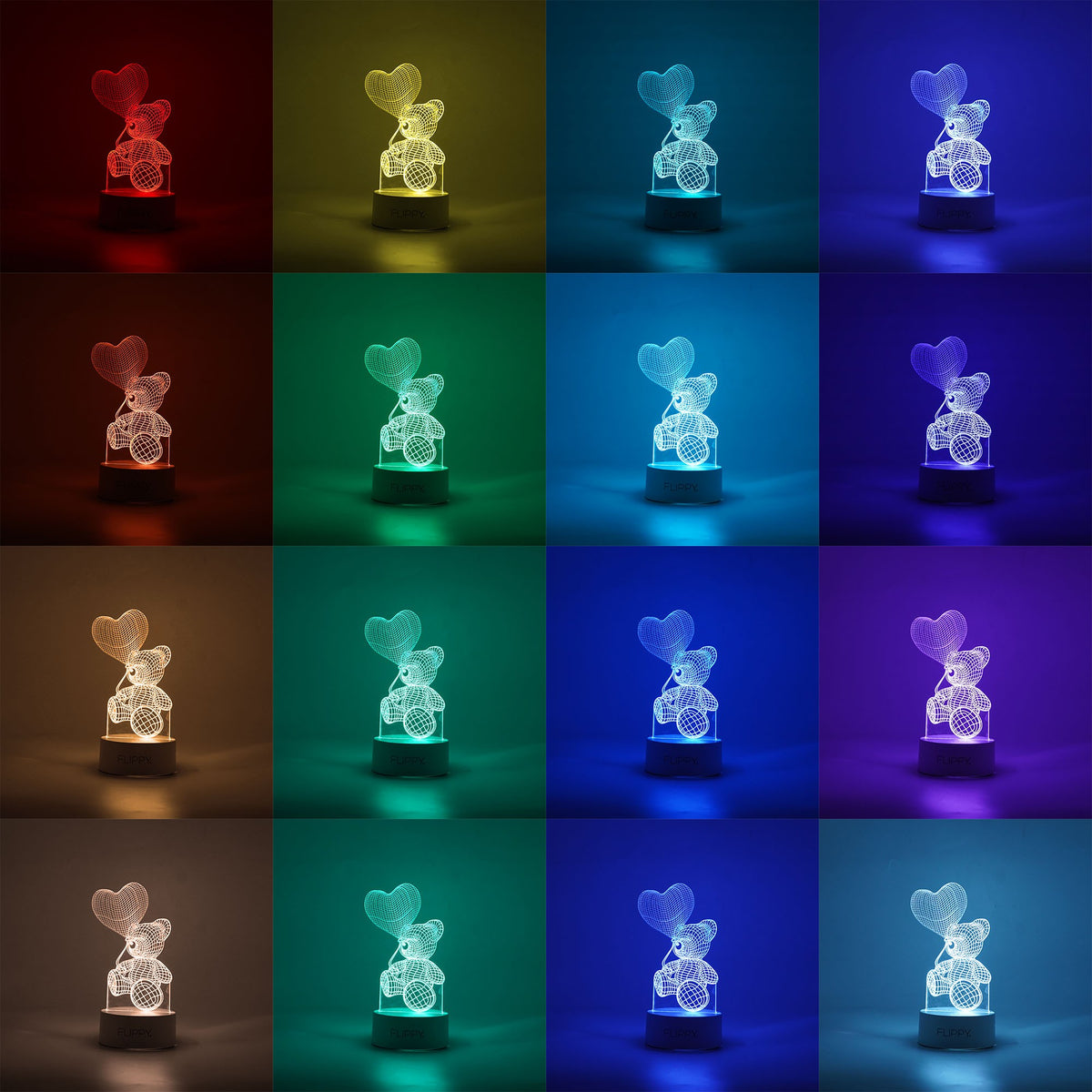 Lampa LED Decorativa 3D, Ursulet cu Balon Inima, Lumina Multicolora cu Telecomanda, Alimentare Duala USB sau Baterii, Material Acril, Inaltime 20 cm, Alb