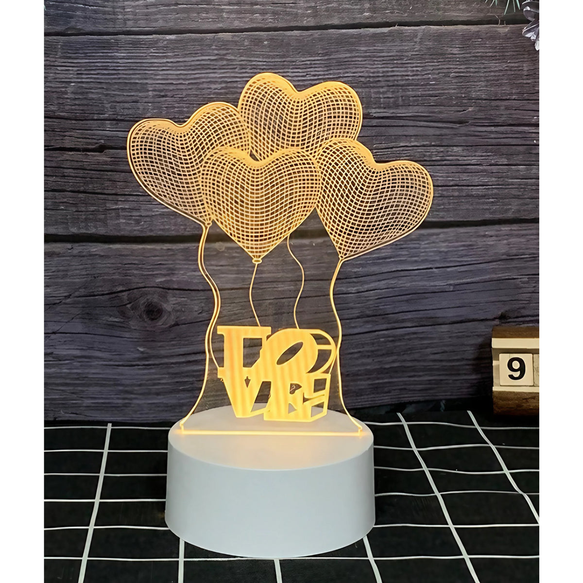Lampa LED Decorativa 3D, Model Baloane Love, Efect Vizual Tridimensional, Lumina Multicolora RGB cu Telecomanda, Alimentare USB sau Baterii, Material Acril, Alb