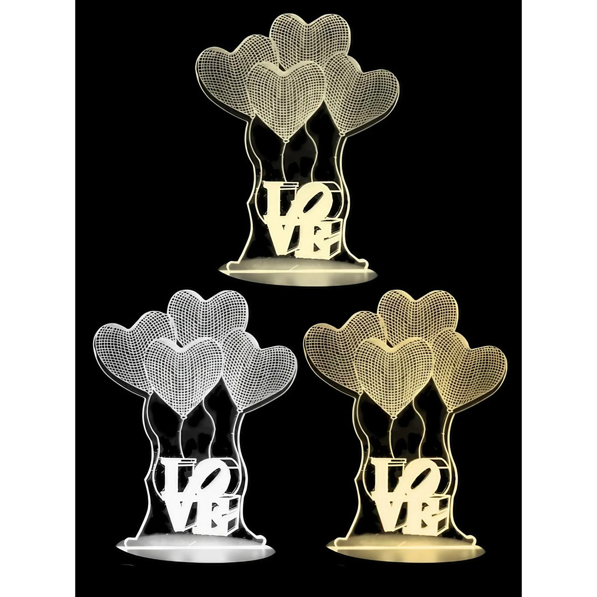 Lampa LED Decorativa 3D, Model Baloane Love, Efect Vizual Tridimensional, Lumina Multicolora RGB cu Telecomanda, Alimentare USB sau Baterii, Material Acril, Alb