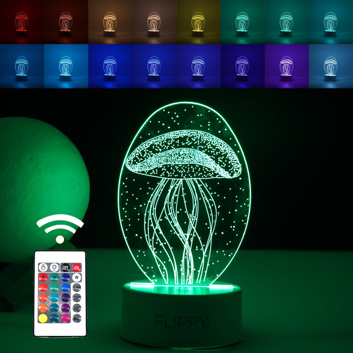 Lampă LED Decorativă 3D, Efect Meduză, Lumină Multicolară RGB, Material Acrilic, Alb