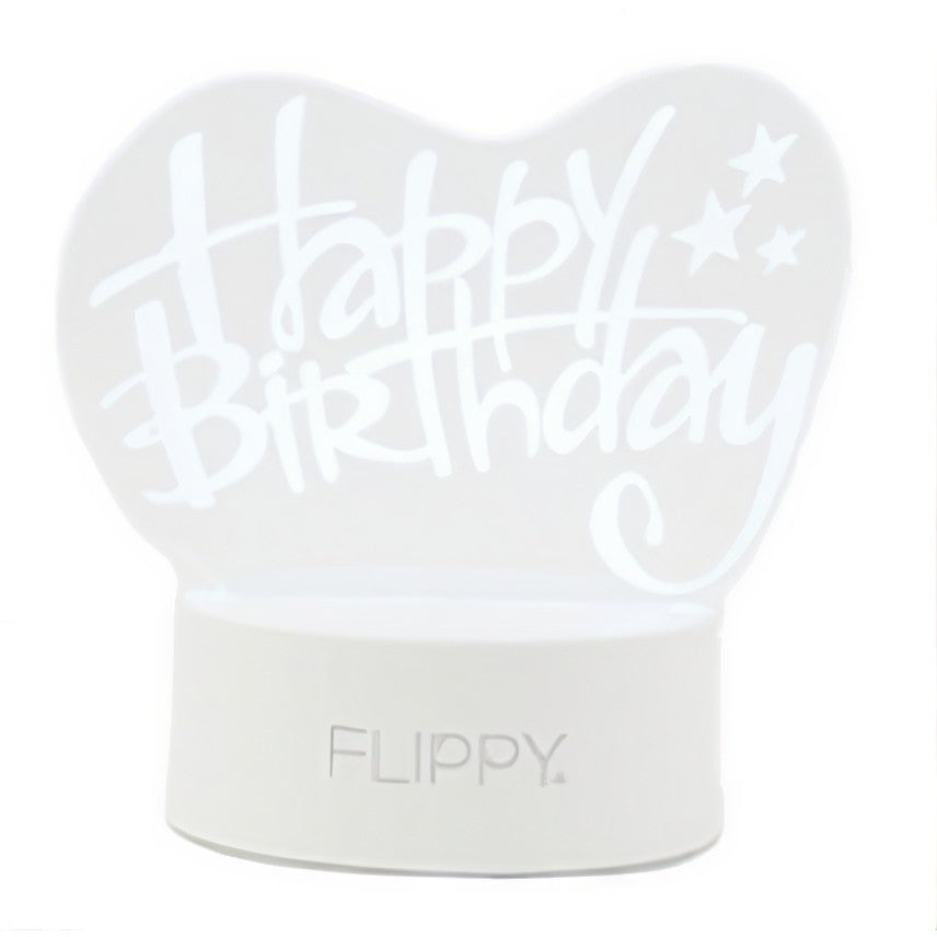 Lampa LED Decorativa 3D Happy Birthday, Iluzie Optica Multicolora cu Telecomanda, Placa Acril, Alimentare USB sau Baterii, Inaltime 20 cm, Alb