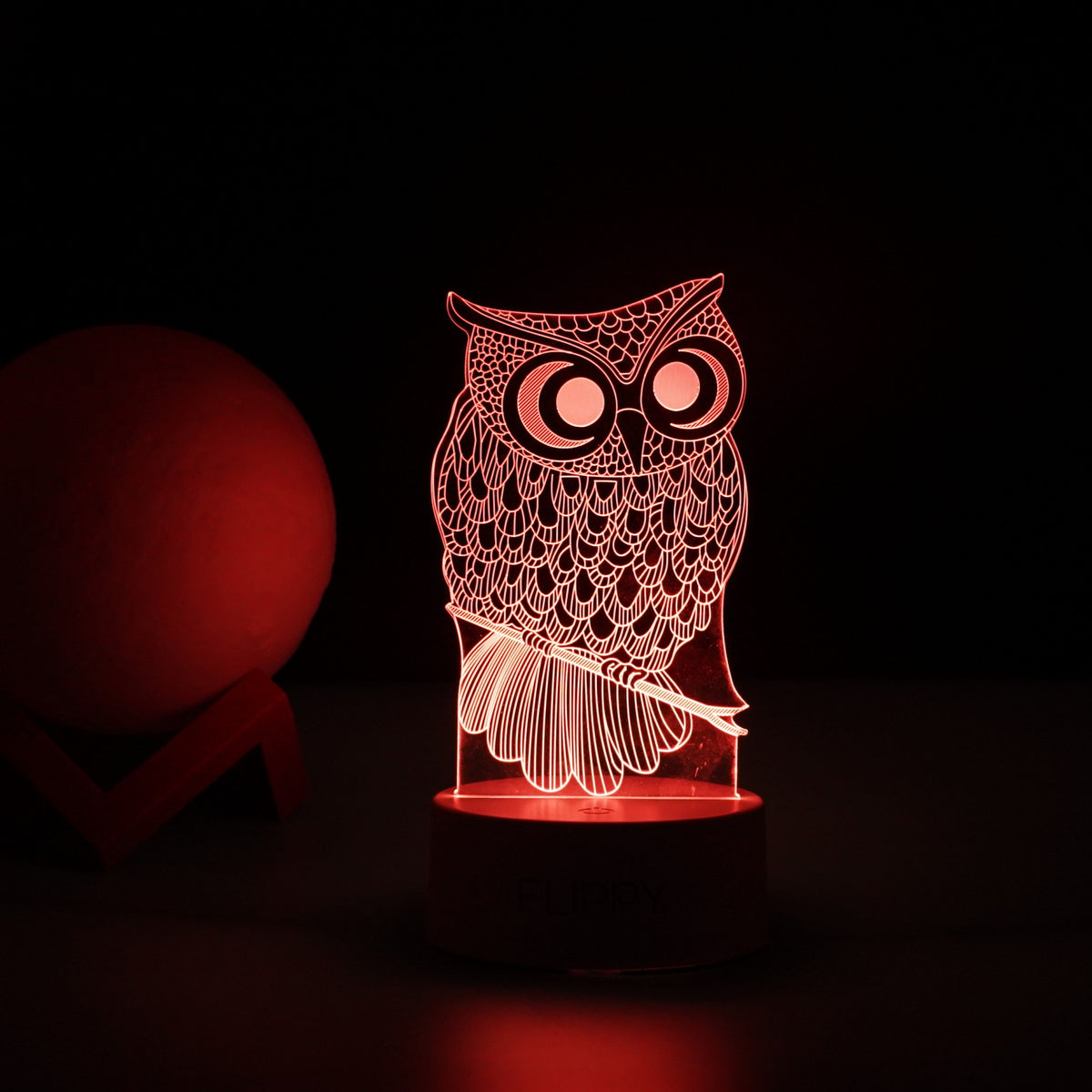 Lampa LED Decorativa 3D, Model Bufnita, Efect Iluzie Optica, Alimentare USB si Baterii, 7 Culori, Telecomanda Inclusa, Acril, 20 cm, Alb