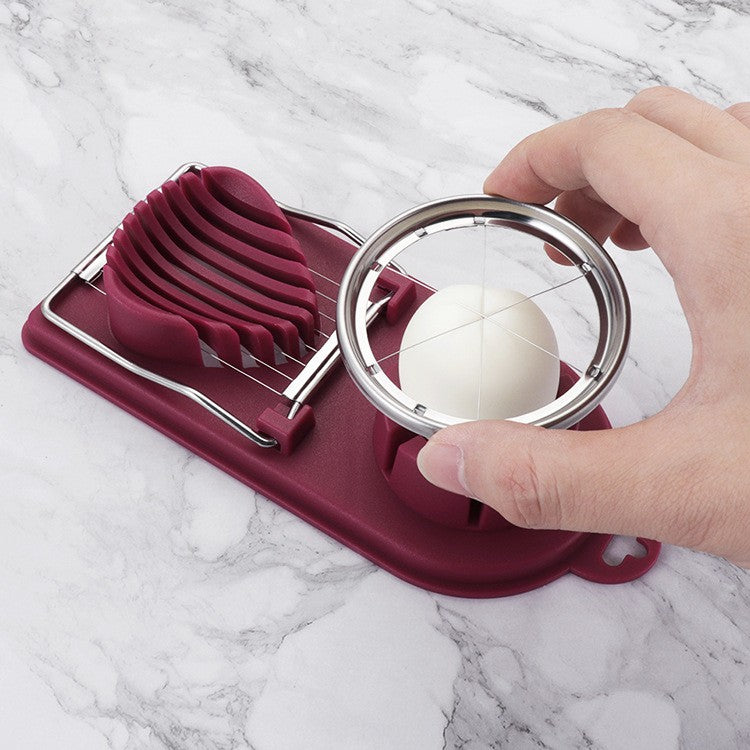 Feliator Multifunctional pentru Oua si Mozzarella, 2 Forme de Taiere Felii si Segmente, Otel Inoxidabil si PP, Agatatoare, 20 cm, Visiniu