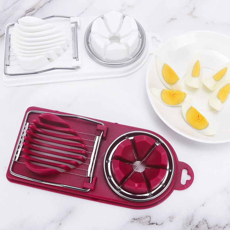 Feliator Multifunctional pentru Oua si Mozzarella, 2 Forme de Taiere Felii si Segmente, Otel Inoxidabil si PP, Agatatoare, 20 cm, Visiniu