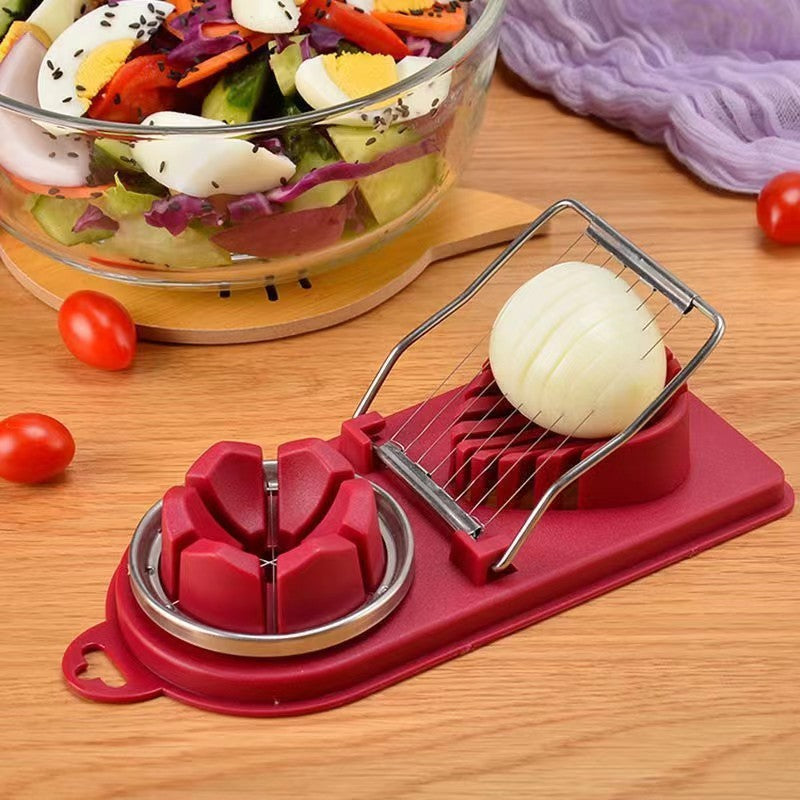 Feliator Multifunctional pentru Oua si Mozzarella, 2 Forme de Taiere Felii si Segmente, Otel Inoxidabil si PP, Agatatoare, 20 cm, Visiniu