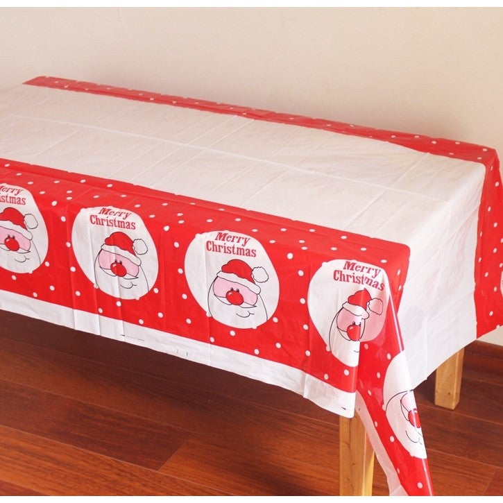 Fata de Masa Dreptunghiulara pentru Craciun, Imprimeu Festiv Mos Craciun si Clopotei, Protectie Masa din PVC Rezistent, 2.5 mm Grosime, 180 x 108 cm, Alb