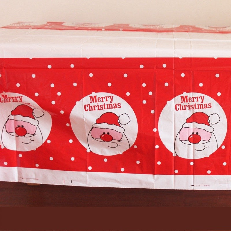 Fata de Masa Dreptunghiulara pentru Craciun, Imprimeu Festiv Mos Craciun si Clopotei, Protectie Masa din PVC Rezistent, 2.5 mm Grosime, 180 x 108 cm, Alb