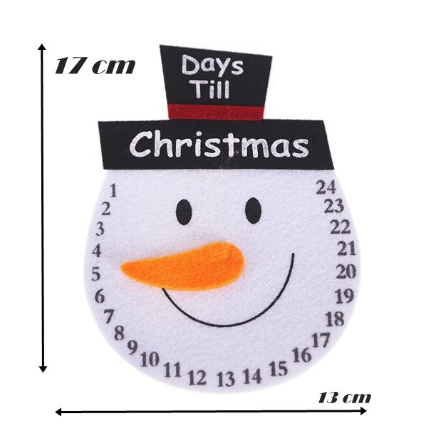 Calendar Advent Crăciun, Decorațiune Numărătoare Inversă Sărbători, Model Om de Zăpadă, Poliester, 37 x 22 cm, Alb