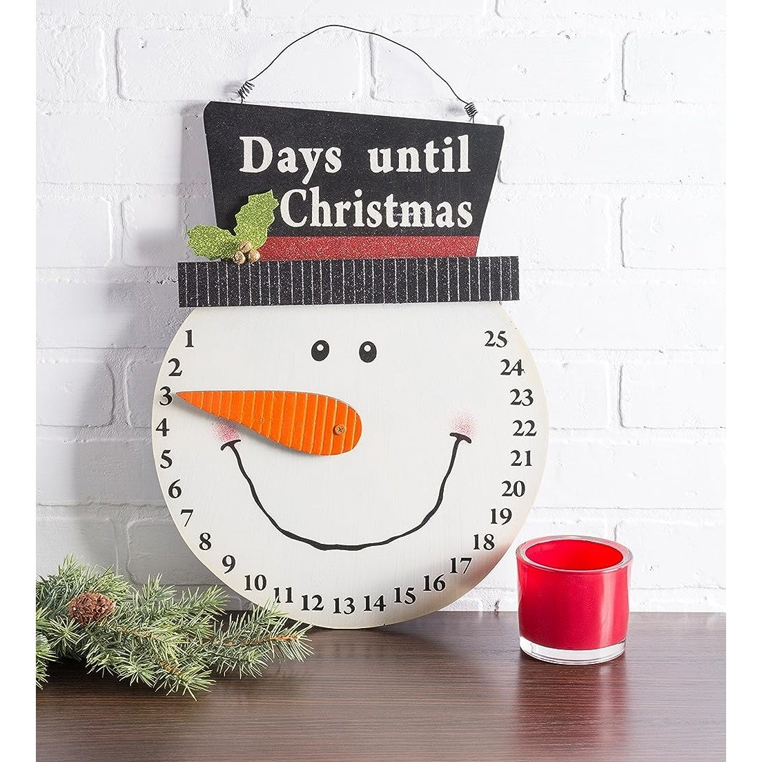 Calendar Advent Crăciun, Decorațiune Numărătoare Inversă Sărbători, Model Om de Zăpadă, Poliester, 37 x 22 cm, Alb