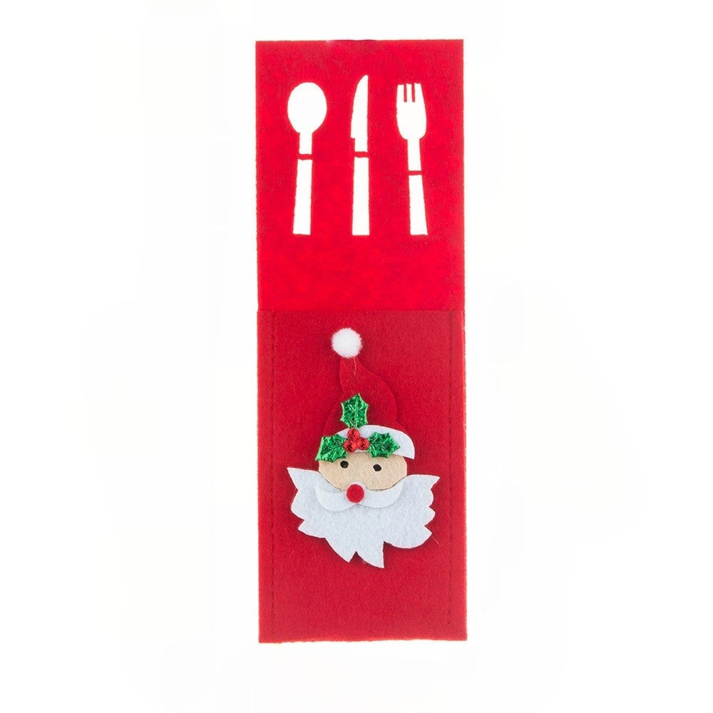 Husa Decorativa pentru Tacamuri, Model Mos Craciun pentru Masa de Craciun, Poliester Rezistent, 25 x 8.5 cm, Rosu