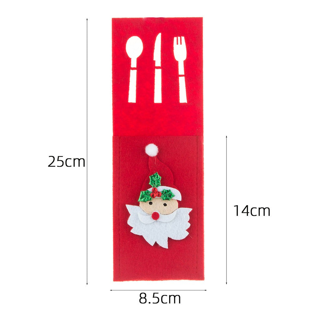 Husa Decorativa pentru Tacamuri, Model Mos Craciun pentru Masa de Craciun, Poliester Rezistent, 25 x 8.5 cm, Rosu