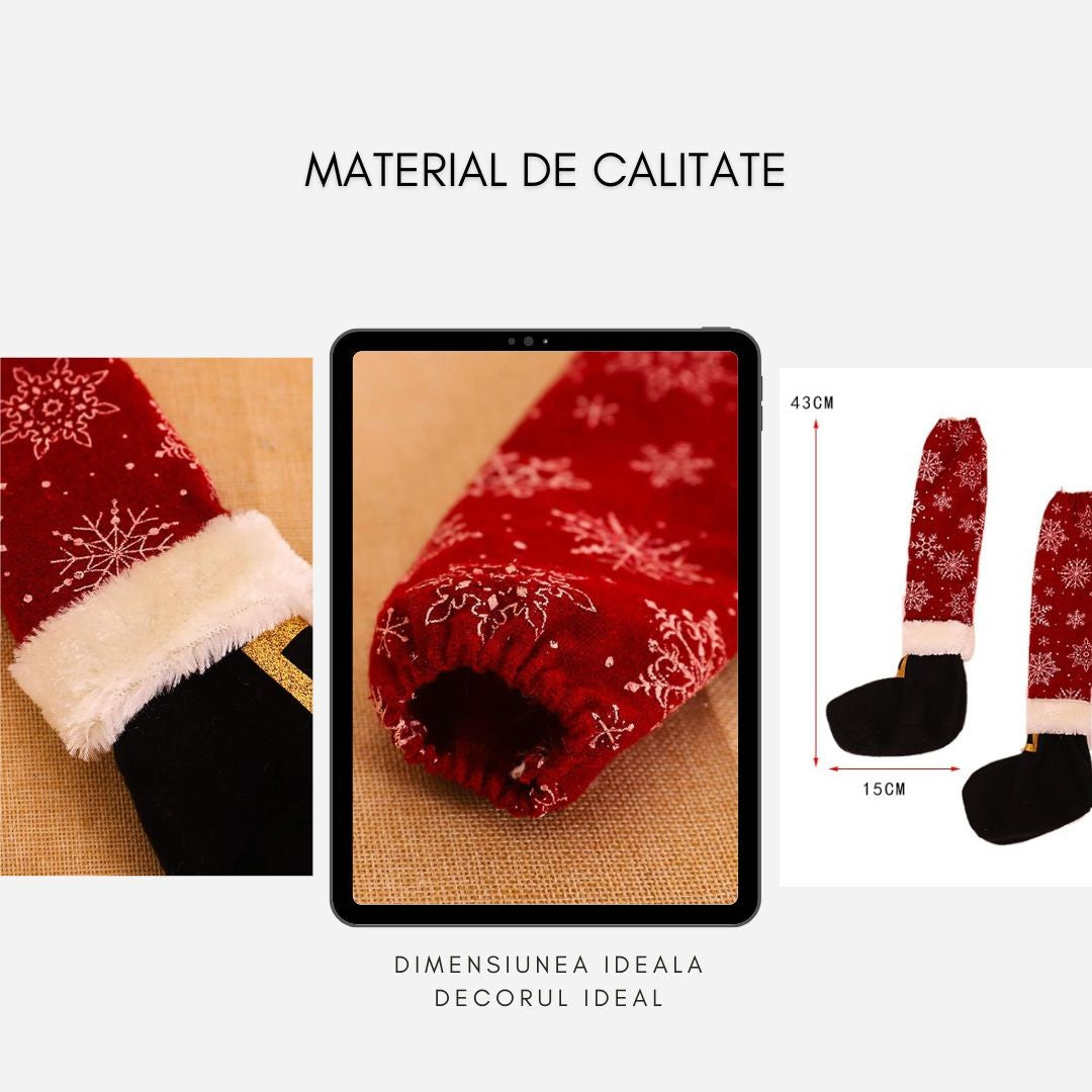 Set 4 Huse Tip Soseta pentru Scaune, Decoratiuni Craciun cu Design Festiv, Material Textil Elastic, 15 x 43 cm, Rosu