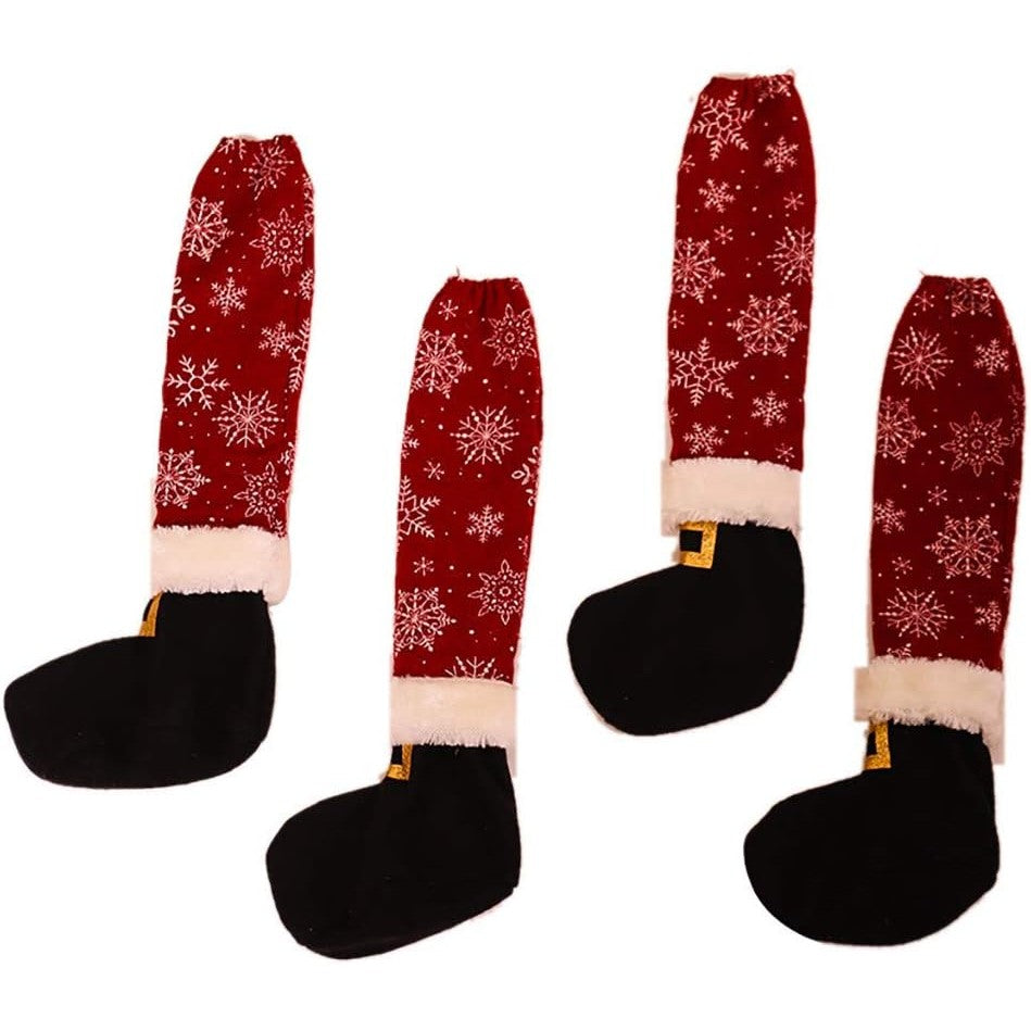 Set 4 Huse Tip Soseta pentru Scaune, Decoratiuni Craciun cu Design Festiv, Material Textil Elastic, 15 x 43 cm, Rosu