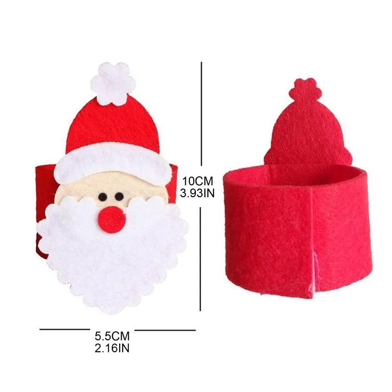 Husa Decorativa pentru Tacamuri si Servetele, Model Mos Craciun, Design Festiv de Craciun, Material Textil si Poliester, 5.5 x 10 cm, Rosu