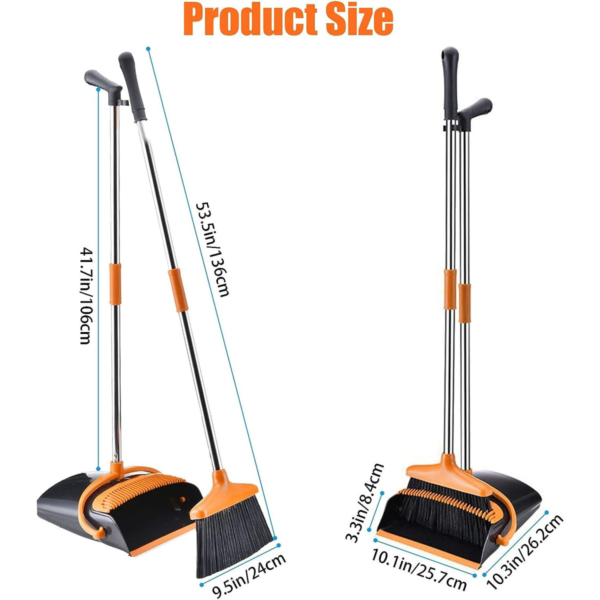 Set Matura si Faras cu Coada Lunga, Depozitare Verticala si Margine de Cauciuc, Otel Inoxidabil si Plastic, 26x25.5x83 cm, Portocaliu/Negru