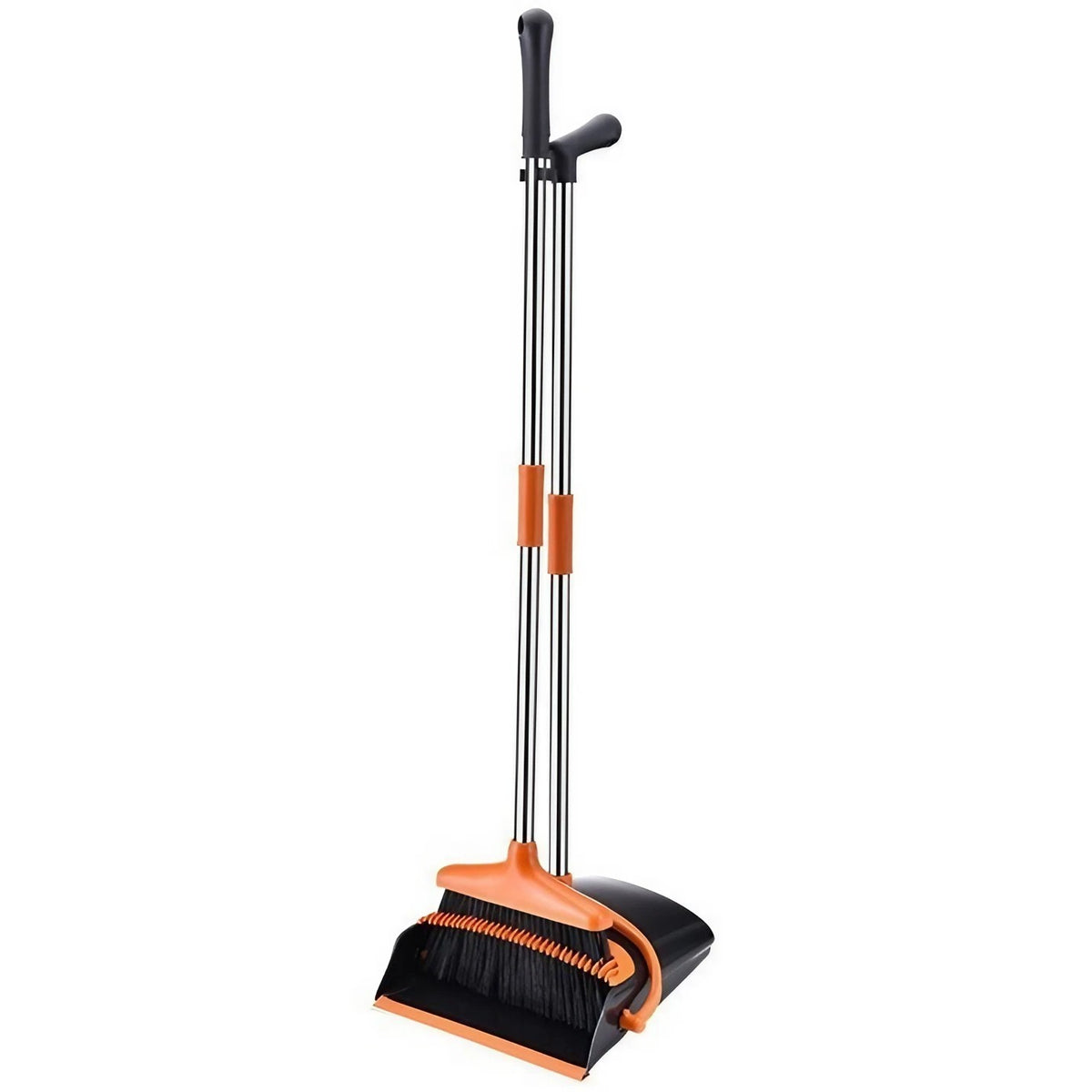 Set Matura si Faras cu Coada Lunga, Depozitare Verticala si Margine de Cauciuc, Otel Inoxidabil si Plastic, 26x25.5x83 cm, Portocaliu/Negru