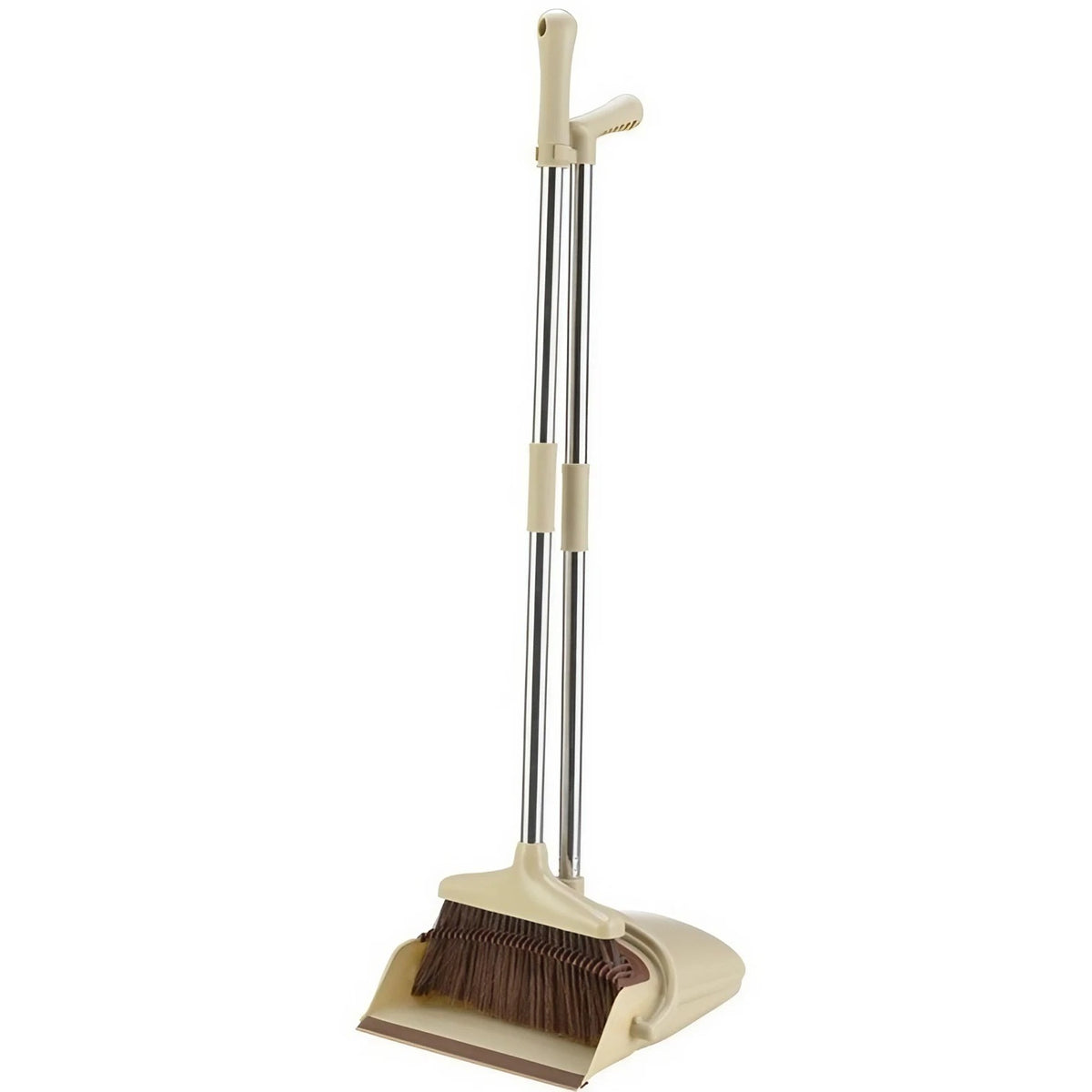 Set Matura si Faras cu Coada, Depozitare Verticala si Margine Cauciuc, Plastic si Otel Inoxidabil, 4 Randuri Perii, Maro/Bej, 26x25.5x83 cm